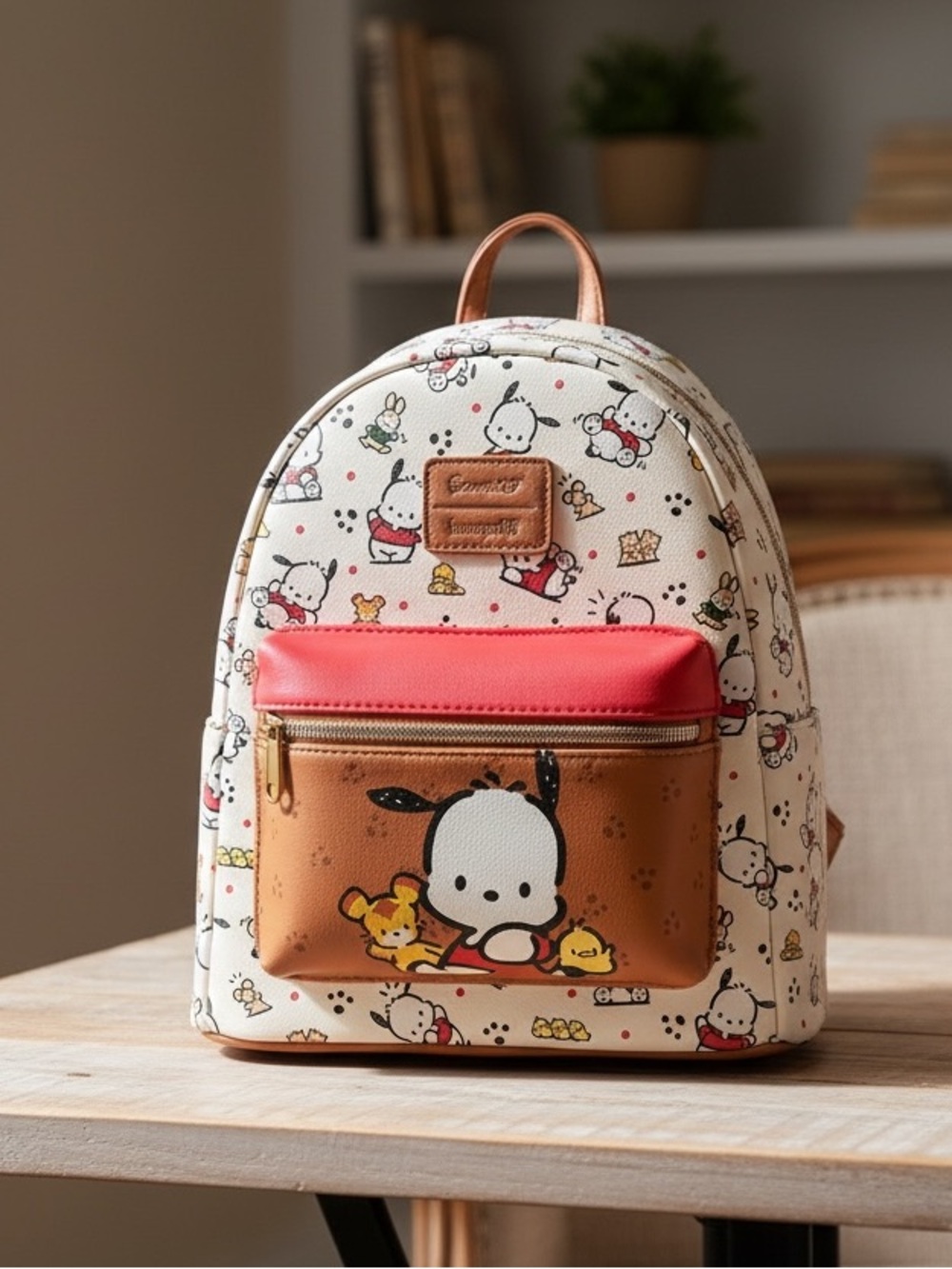 Sanrio Loungefly Pochacco White, Brown & Red Mini Backpack
